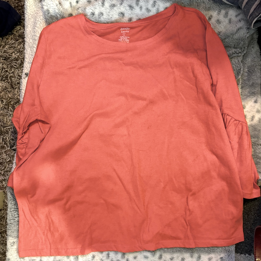 Flared sleeve casual orange spring shirt